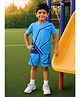 Trainiks Knit Half Sleeves Abstract Printed Tee & Shorts Set - Blue