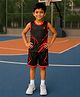 Trainiks Knit Sleeveless Abstract Printed Tee & Shorts Set - Black