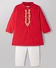 EARTHY TOUCH Cotton Swiss Dot Woven Full Sleeves Kurta Pyjama Set with Floral Embroidery in Red