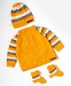 The Original Knit Knit Full Sleeves Placement Striped Sweater With Cap & Booties -Yellow & Brown - Circumference 34.29 Cm