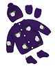 The Original Knit Knit Full Sleeves Floral Applique Detailed Sweater With Cap Mittens & Socks - Purple - Circumference - 30.5 Cm