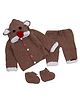 The Original Knit Knit Full Sleeves Reindeer Applique Detailed Sweater Set With Pants & Booties - Brown