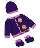 The Original Knit Knit Full Sleeves Floral Applique Detailed Sweater With Cap & Booties - Purple & Mauve - Circumference 33.02 Cm