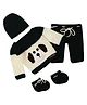 The Original Knit Knit Full Sleeves Puppy Applique Detailed Sweater Set With Cap Booties & Pants - Dark Green