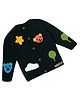 The Original Knit Knit Full Sleeves Teddy Bear & Star Embroidered Winter Front Open Sweater - Bottle Green