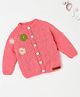 The Original Knit Knitted Full Sleeves Floral Embroidered Winter Front Open Sweater - Pink