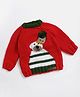 The Original Knit Knitted Full Sleeves Bear Applique Detailed Winter Sweater - Red & Green
