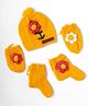 The Original Knit Knitted Floral Applique Detailed Cap Mittens & Booties Set - Yellow - Circumference 33.02 Cms