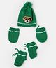 The Original Knit Knitted Bear Applique Detailed Cap MIttens & Booties Set - Green - Circumference 33.02 Cms