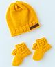 The Original Knit Hand Knitted Solid Cap & Booties Set - Yellow - Circumference 30.5 Cms