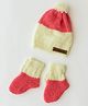The Original Knit Hand Knitted Colour Blocked Cap & Booties Set - Pink & Off White - Circumference 33.02 Cms