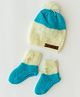 The Original Knit Hand Knitted Colour Blocked Cap & Booties Set - Blue & Off White - Circumference - 30.5 Cms