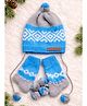 The Original Knit Hand Knit Geometric Designed Cap & Socks Set - Grey & Blue - Circumference - 33.02 Cms