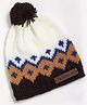 The Original Knit Knitted Chevron Designed & Pom Pom Embellished Cap - White & Brown - Circumference - 30.5 Cms