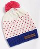 The Original Knit Knitted Pom Pom Embellished & Hearts Designed Cap - White & Blue - Circumference - 30.5 Cms