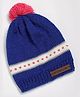 The Original Knit Knitted Pom Pom Embellished & Hearts Designed Cap - Royal Blue & Off White - Circumference - 35.6 Cms