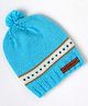 The Original Knit Knitted Pom Pom Embellished & Hearts Designed Cap - Blue & Off White - Circumference - 30.5 Cms