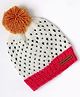 The Original Knit Knitted Pom Pom Embellished & Hearts Designed Cap - White & Pink - Circumference - 34.3 Cms