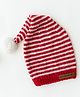 The Original Knit Hand Knitted Striped & Pom Pom Embellished Cap - Red & White - Circumference - 30.5 Cms