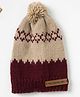 The Original Knit Hand Knitted Colour Blocked & Pom Pom Embellished Cap - Beige & Maroon - Circumference - 34.3 Cms