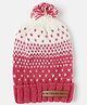 The Original Knit Knitted Pom Pom Embellished & Hearts Designed Cap - Pink & Off White - Circumference - 35.6 Cms