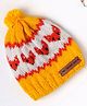 The Original Knit Knitted Fox Designed & Pom Pom Embellished Cap - Yellow & White - Circumference - 34.3 Cms