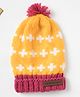 The Original Knit Hand Knitted Cross Designed & Pom Pom Embellished Cap - Yellow & Pink - Circumference - 30.5 Cms