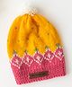 The Original Knit Hand Knitted Geometric Designed & Pom Pom Embellished Cap - Yellow & Pink - Circumference - 33.02 Cms