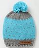 The Original Knit Hand Knitted Hearts Designed & Pom Pom Embellished Cap - Blue & Grey - Circumference - 33.02 Cms