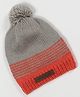 The Original Knit Knitted Striped & Pom Pom Embellished Cap - Grey & Orange - Circumference - 34.3 Cms
