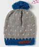 The Original Knit Knitted Hearts Designed & Pom Pom Embellished Cap - Grey & Blue - Circumference - 33.02 Cms