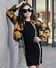 Ollington St. Cotton Looper Knit Knee Length Frock and Jacket with Full Sleeves and Camouflage Print in Black