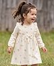 Babyhug Single Jersey Knit Full Sleeves One Piece Dress with Bow Applique & Floral Print in White