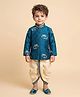 ETHNIKS NEURON Silk Woven Full Sleeves Elephant Embroidered Kurta & Dhoti Set - Turquoise