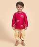 ETHNIKS NEURON Silk Woven Full Sleeves Elephant Embroidered Kurta & Dhoti Set - Pink