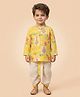 ETHNIKS NEURON Cotton Woven Full Sleeves Floral Printed Kurta & Dhoti Set - Yellow