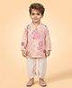 ETHNIKS NEURON Cotton Woven Full Sleeves Floral Printed Kurta & Dhoti Set - Light Pink
