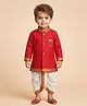 ETHNIKS NEURON Silk Woven Full Sleeves Floral & Geometric Embroidered Kurta & Dhoti Set - Red