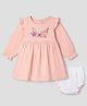 Babyhug Poplin Woven Frock and Bloomer with Full Sleeves and Floral Embroidery in Pink