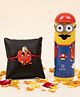 Paper Moon Cute Minions Sketch Pen Box With Cartoon Character Motu Ribbon Rakhi Gift Set Combo for Kids with Raksha Bandhan card and roli chawal - Multicolor