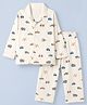 Babyhug Cotton Knit Front Open Full Sleeves Co-ord Shirt & Pajama Night Suit with Bicycle Vehicle Airplane Print - Beige