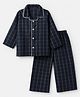 Babyhug Cotton Woven Full Sleeves Co-Ord Shirt And Pyjama Night Suit With Checks Print - Navy Blue