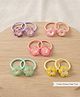 Ziory Set Of 5 Floral Applique Detailed Rubber Bands - Pink Yellow Peach & Purple