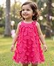 Babyhug Mesh Woven Sleeveless A Line One Piece Dress with Floral Applique - Neon Pink