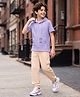 OLLINGTON ST. Cotton Sinker Knit Half Sleeves Hooded T-Shirt and Jogger with Cargo Pockets & Keep Nature Always Close Print - Lavender & Beige
