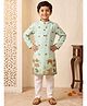 AJ Dezines Cotton Blend Woven Full Sleeves Elephant & Camel Printed Kurta & Pyjama Set - Green