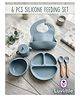 Luvlittle 6 Pcs Silicone Baby Feeding Set, BPA Free & Microwave Safe Dinner Tableware Kit - Feeding Bowl, Suction Plate, Cup, Spoon, Fork & Bib for Kids- Light Blue