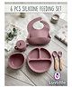 Luvlittle 6 Pcs Silicone Baby Feeding Set, BPA Free & Microwave Safe Dinner Tableware Kit - Feeding Bowl, Suction Plate, Cup, Spoon, Fork & Bib for Kids- Dusty Pink