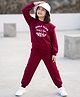 OLLINGTON ST. Cotton Mix Looper Knit Full Sleeves Winter Wear Set With Text Print - Wine