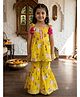 Saka Designs By Sapna Pure Cotton Woven Sleeveless Gota Lace Embellished Cow & Lotus Motifs Printed Kurti & Sharara Set - Yellow
